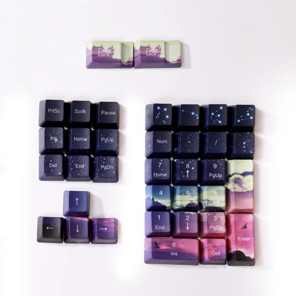 Sunset Starry Sky PBT five-sided sublimation OEM profile keycap set with engraved legends
