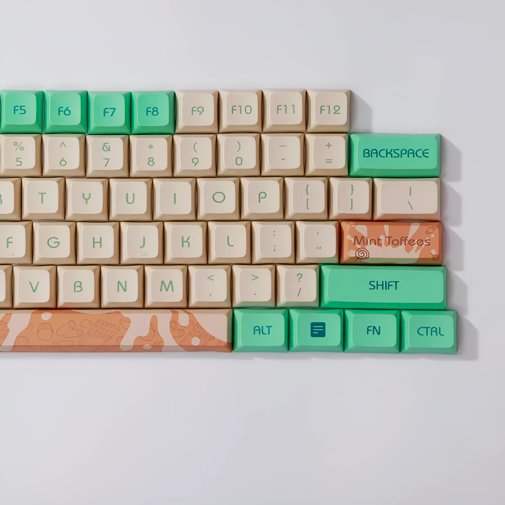 Mint toffee coloured DSA ball cap PBT sublimation keycap set for mechanical keyboards