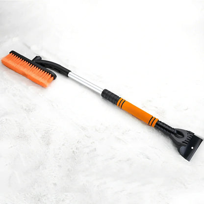 Black extendable car snow brush with orange ice scraper detached, 80cm length for windscreen cleaning