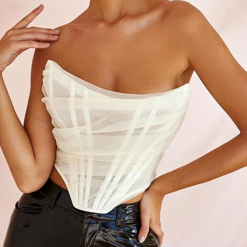 Fish Bone Net Gauze Corset Vest in various colours for a stylish and comfortable fit