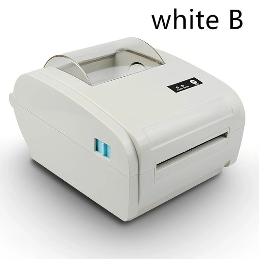 4x6 direct thermal label printer with USB cable and power adapter on countertop