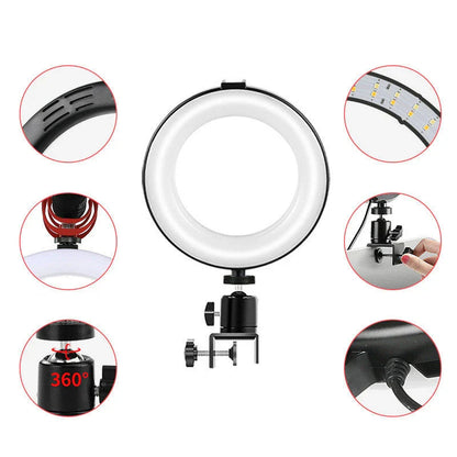 Clip-on lighting device with circular design for soft, even illumination during video calls and photography