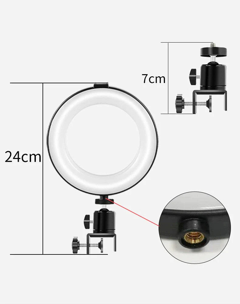 Clip-on lighting device with circular design for soft, even illumination during video calls and photography