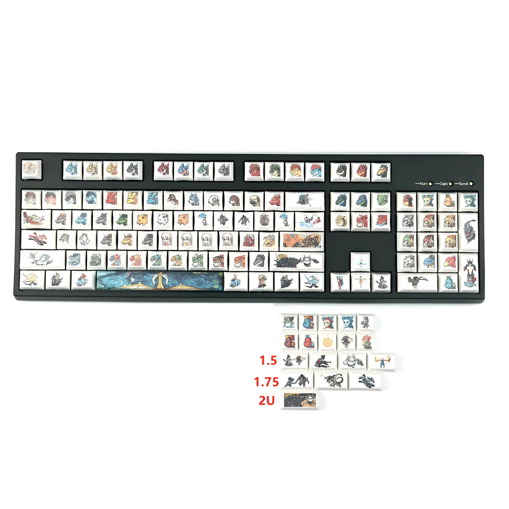 Wireless keyboard with colourful cartoon character sublimation keycaps and multimedia function keys