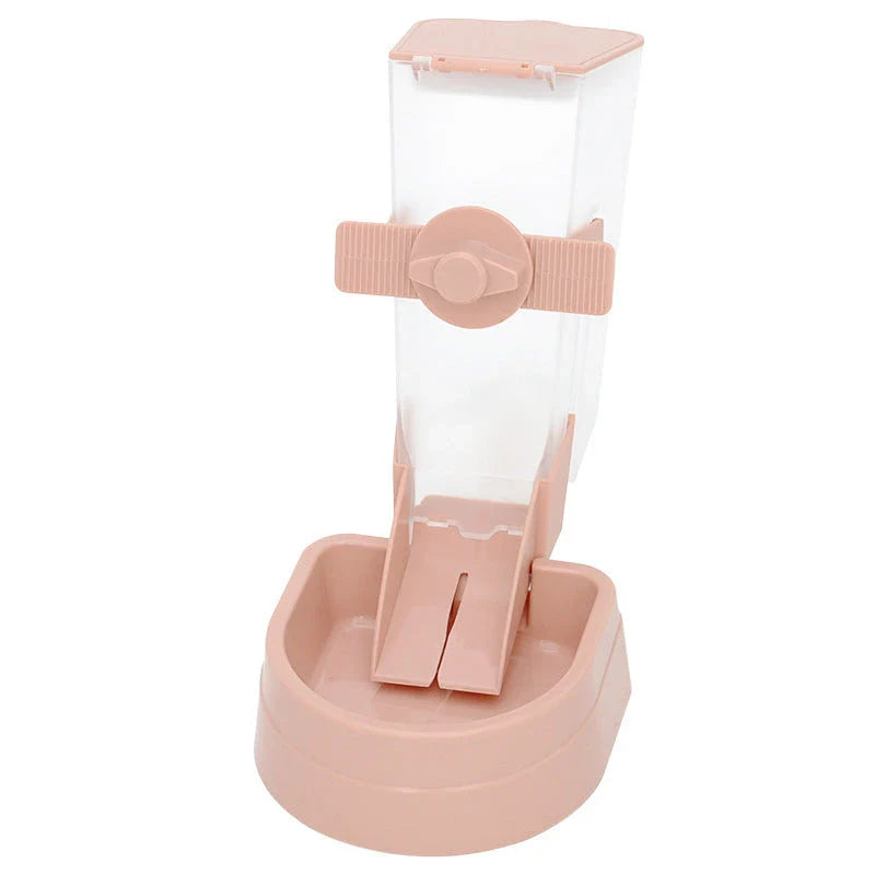 Adjustable hanging pet feeder bowl for cats, dogs, and birds in grey, pink, and blue