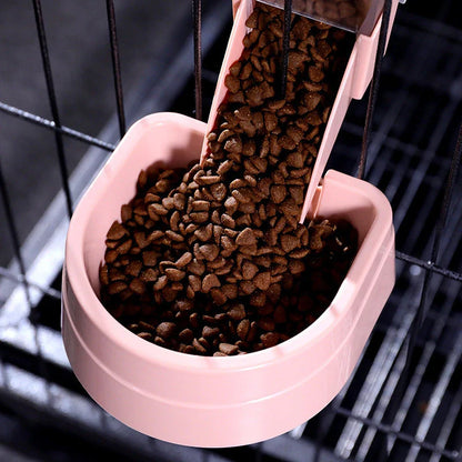 Adjustable hanging pet feeder bowl for cats, dogs, and birds in grey, pink, and blue