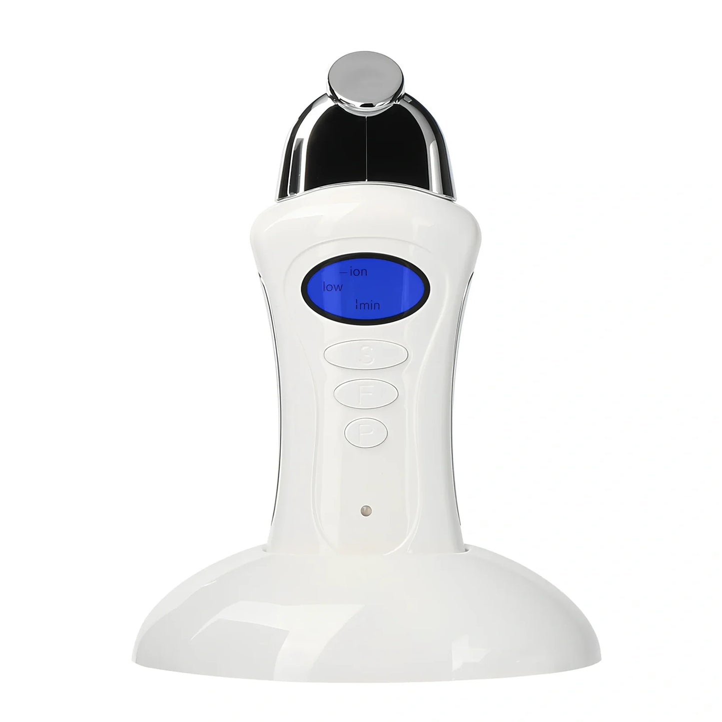 White Absorbs Beauty Instrument with LCD display and three heads, 21 cm long for microcurrent skin treatment