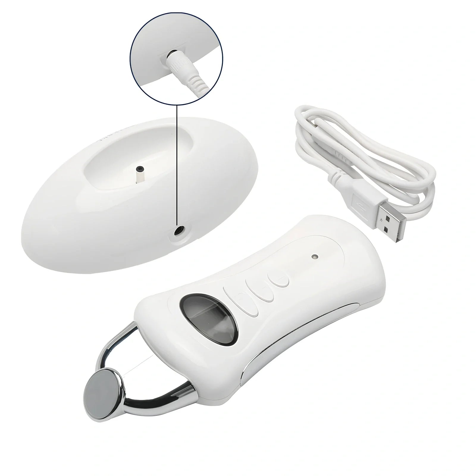 White Absorbs Beauty Instrument with LCD display and three heads, 21 cm long for microcurrent skin treatment