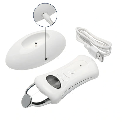 White Absorbs Beauty Instrument with LCD display and three heads, 21 cm long for microcurrent skin treatment