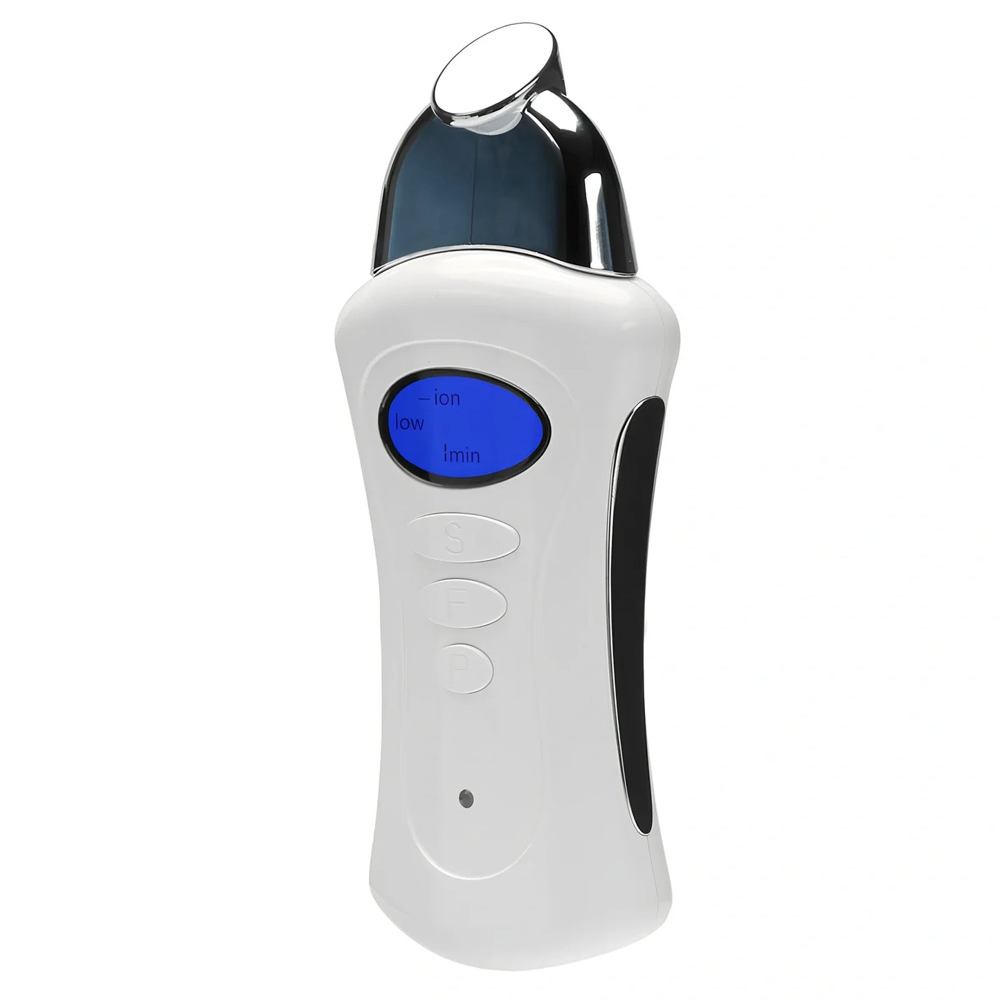 White Absorbs Beauty Instrument with LCD display and three heads, 21 cm long for microcurrent skin treatment