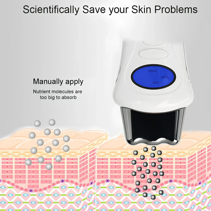 White Absorbs Beauty Instrument with LCD display and three heads, 21 cm long for microcurrent skin treatment