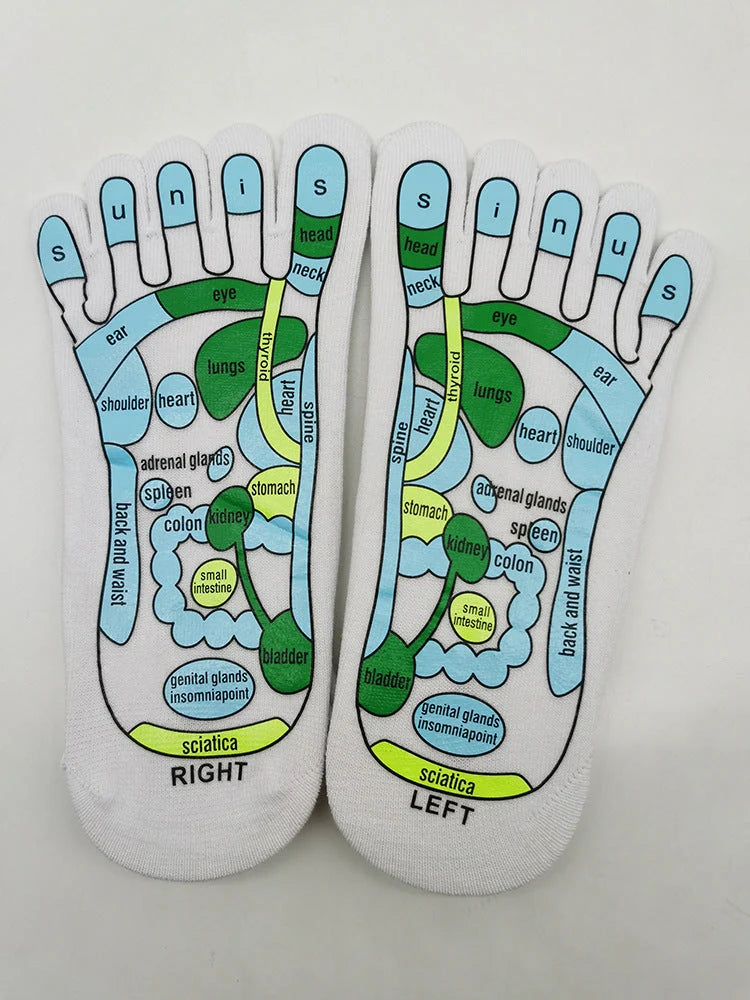 Acupressure foot massager socks with reflexology charts for enhanced therapy