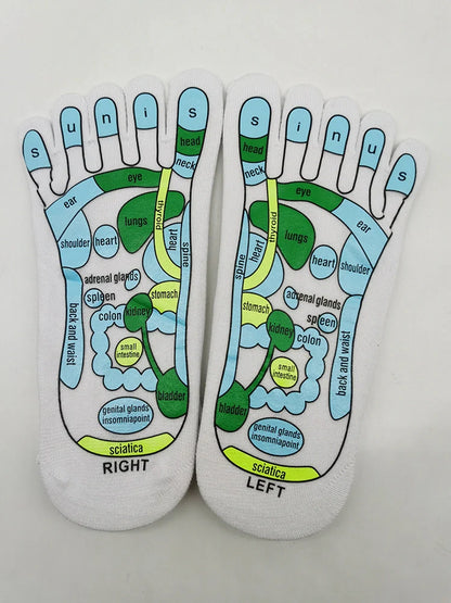 Acupressure foot massager socks with reflexology charts for enhanced therapy