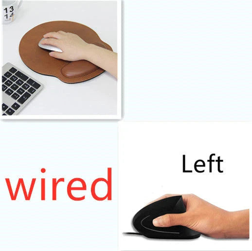 Ergonomic vertical wireless mouse in black and brown with 6 buttons and 10m range
