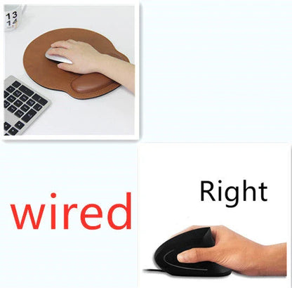 Ergonomic vertical wireless mouse in black and brown with 6 buttons and 10m range