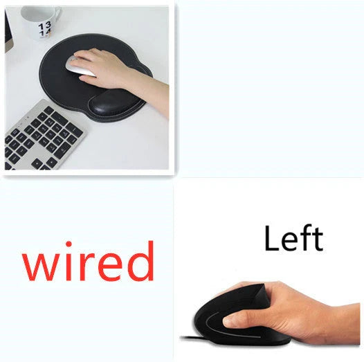 Ergonomic vertical wireless mouse in black and brown with 6 buttons and 10m range