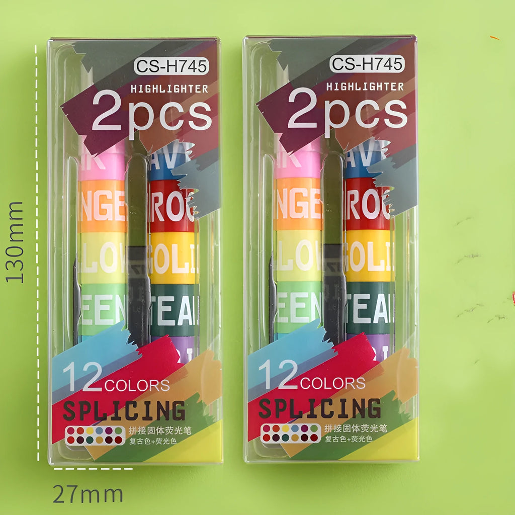 Solid round-tipped highlighter marker pens in a set of six colours