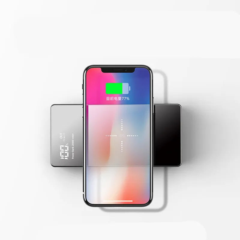 Black or white 20000 mAh wireless charging power bank with digital display