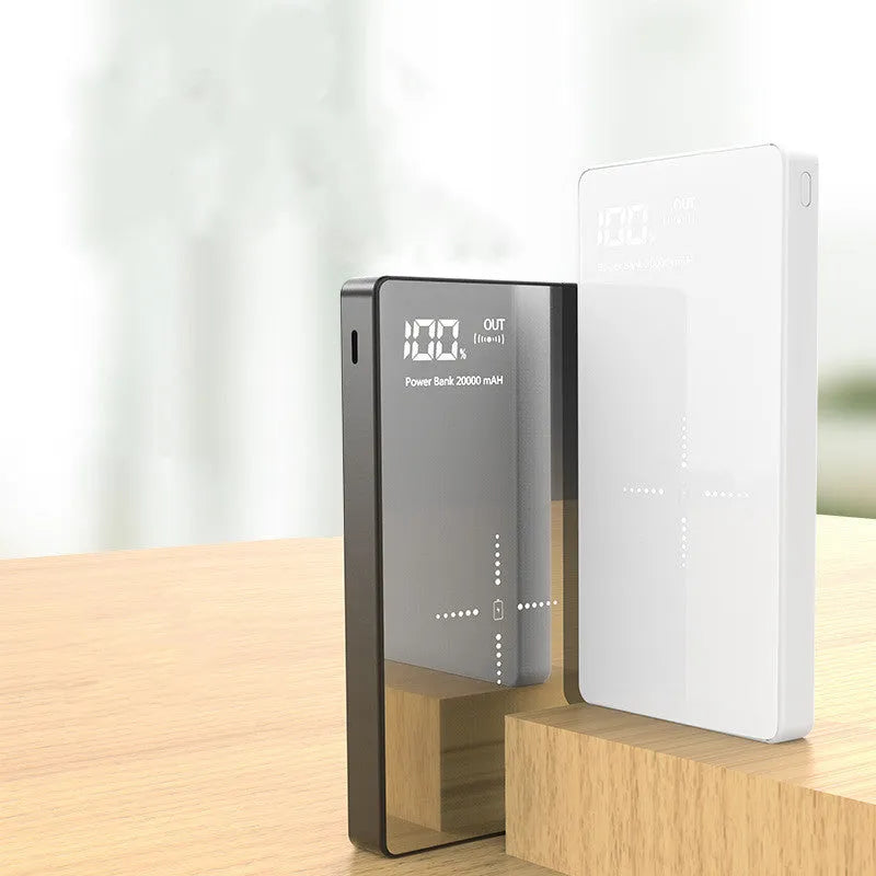Black or white 20000 mAh wireless charging power bank with digital display