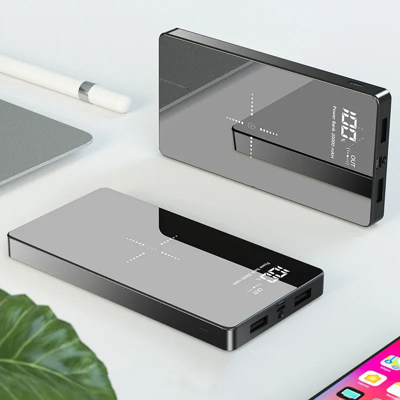 Black or white 20000 mAh wireless charging power bank with digital display