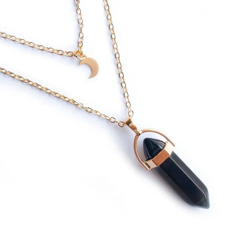 Radiant Hexagonal Column Necklace with Captivating Lunar-Inspired Design in Various Colors