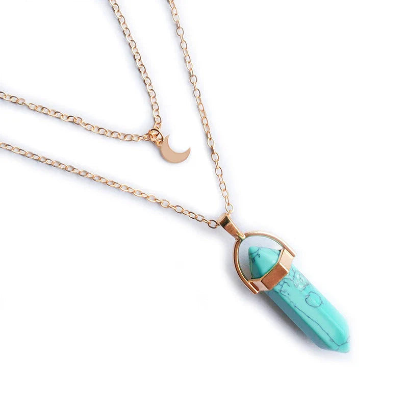 Radiant Hexagonal Column Necklace with Captivating Lunar-Inspired Design in Various Colors