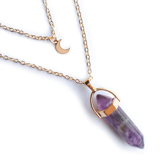 Radiant Hexagonal Column Necklace with Captivating Lunar-Inspired Design in Various Colors