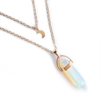 Radiant Hexagonal Column Necklace with Captivating Lunar-Inspired Design in Various Colors