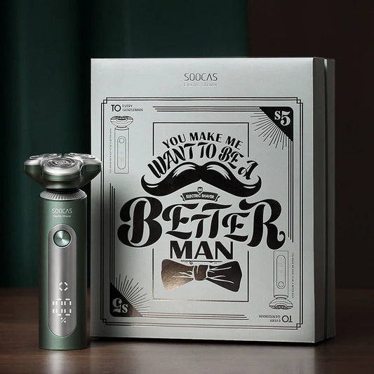 Soushi green electric shaver with nose trimmer attachment and IPX7 waterproof rating