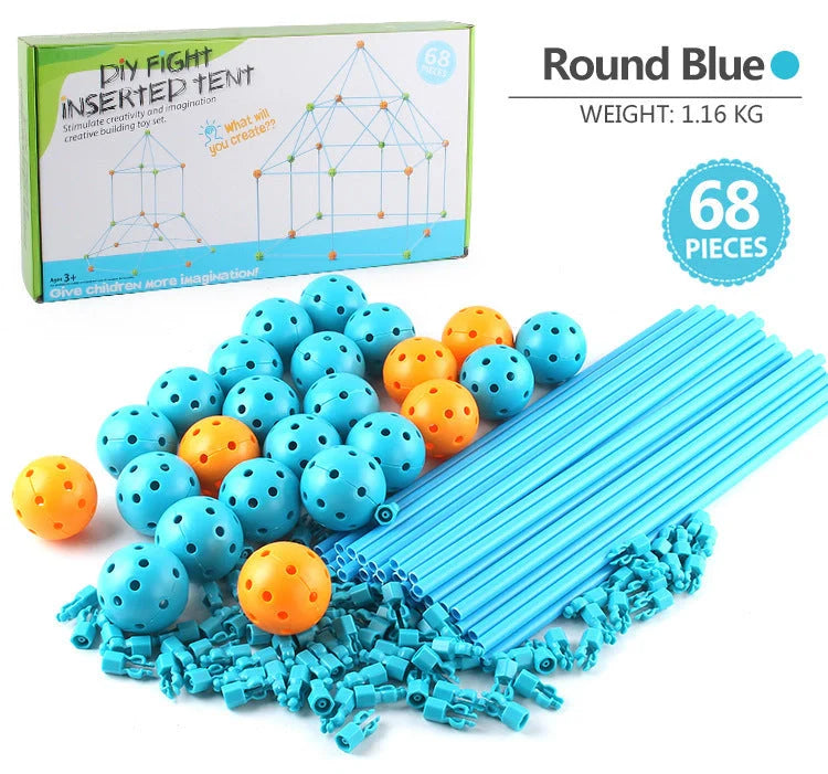 Kids DIY 3D Construction Fort Building Kit with sticks and balls for creative play