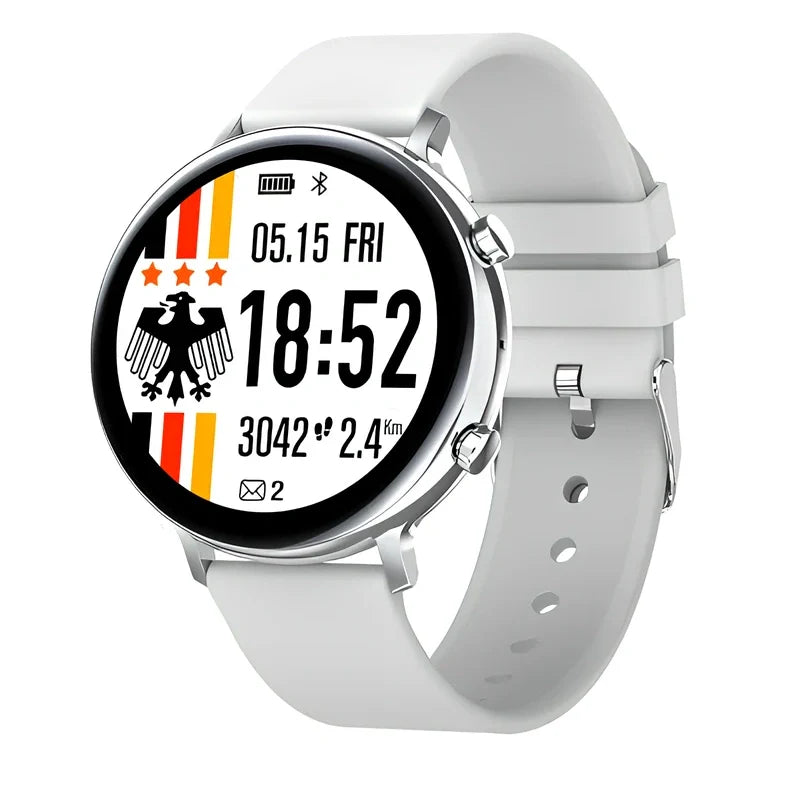 Smart Bluetooth watch with 1.28-inch screen showing payment interface on adjustable wristband