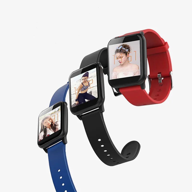 Waterproof Bluetooth smart sports watch with metal body and black TPU wristband on wrist