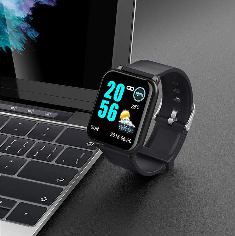 Waterproof Bluetooth smart sports watch with metal body and black TPU wristband on wrist