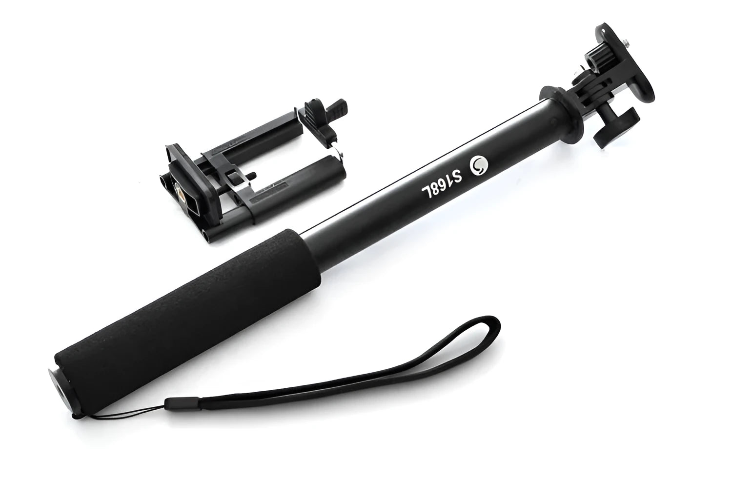 Aluminium alloy mobile phone selfie stick in black, red, and gold colour options