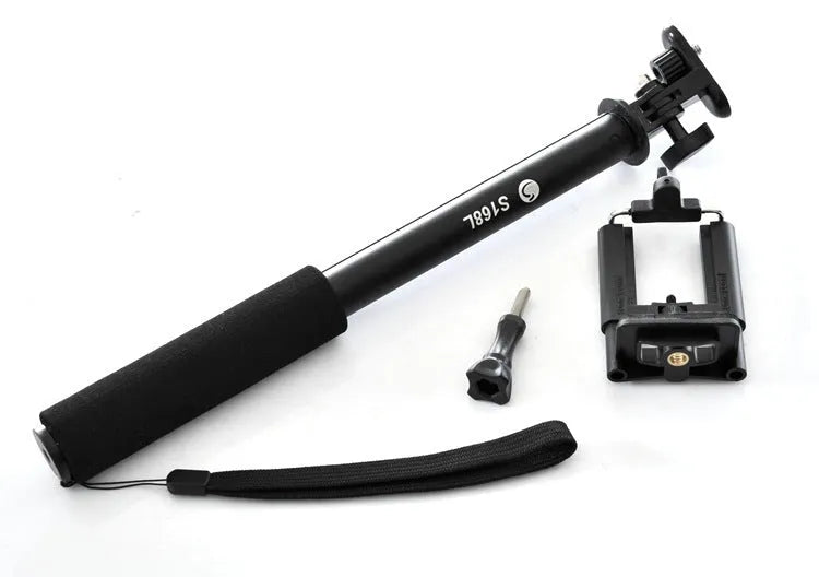 Aluminium alloy mobile phone selfie stick in black, red, and gold colour options