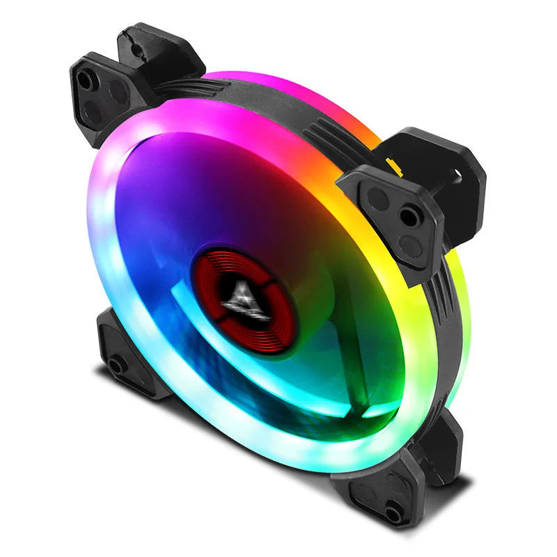 Camouflage-patterned 120mm PC chassis fan with illuminated RGB lights.