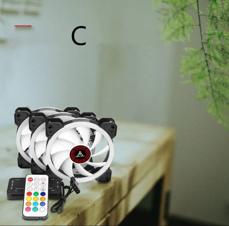 Camouflage-patterned 120mm PC chassis fan with illuminated RGB lights.