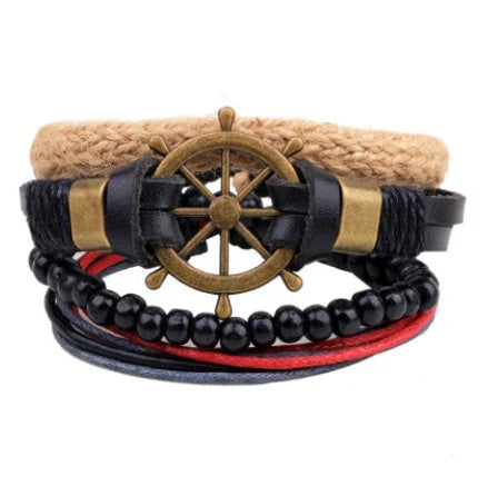 Adjustable leather bracelet with multilayer bead design for men and women