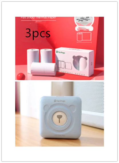 Portable handheld label mini thermal printer in white, pink, or blue