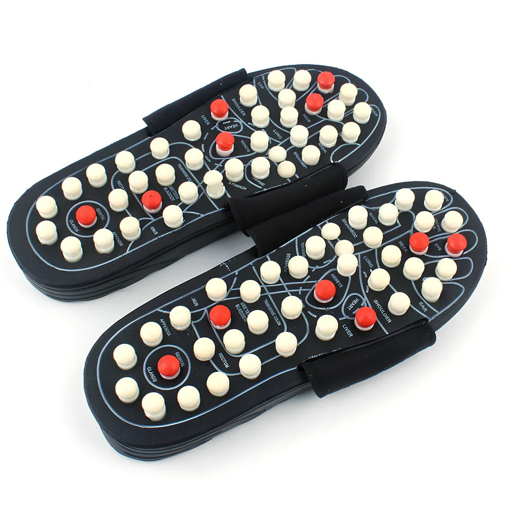 Black adjustable Velcro massage slippers with 2.5cm thick rubber sole for hiking, rotating bottom reduces foot irritation