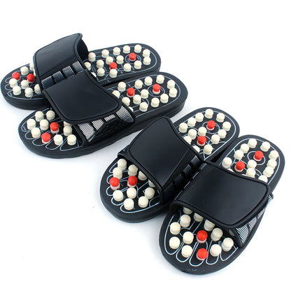 Black adjustable Velcro massage slippers with 2.5cm thick rubber sole for hiking, rotating bottom reduces foot irritation