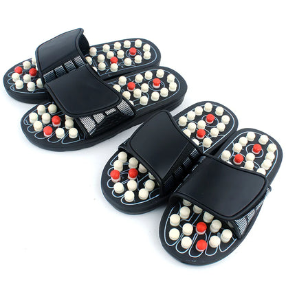 Black adjustable Velcro massage slippers with 2.5cm thick rubber sole for hiking, rotating bottom reduces foot irritation
