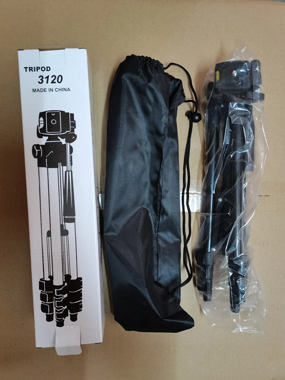 Black aluminium portable tripod with 3D head extended to full height of 1 metre.