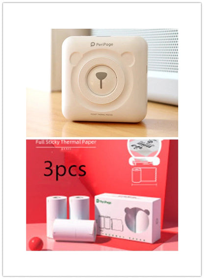 Portable handheld label mini thermal printer in white, pink, or blue