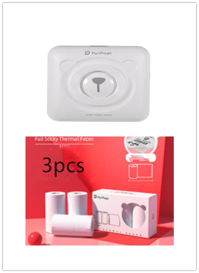 Portable handheld label mini thermal printer in white, pink, or blue