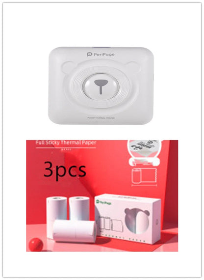 Portable handheld label mini thermal printer in white, pink, or blue