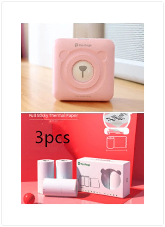 Portable handheld label mini thermal printer in white, pink, or blue