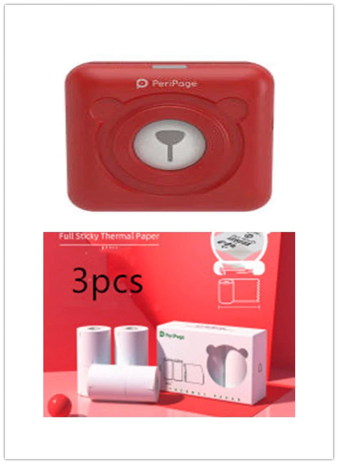 Portable handheld label mini thermal printer in white, pink, or blue