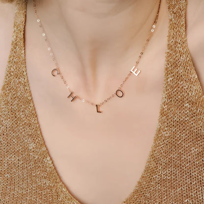 Custom 316L titanium steel initial necklace with 40+5cm chain, engraved 2-7 letters in gold, rose gold, or steel