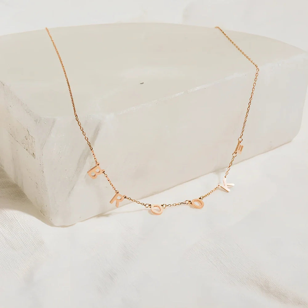 Custom 316L titanium steel initial necklace with 40+5cm chain, engraved 2-7 letters in gold, rose gold, or steel